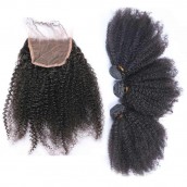 Sunny Queen Brazilian Virgin Hair Afro Kinky Curly Lace Closure with 3pcs Weaves