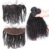 Sunny Queen 3Pcs Hair Bundles With Lace Frontal Closure Malaysian Virgin Hair Kinky Curly Natural Color