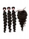 Loose Wave Brazilian Virgin Hair Middle Part Lace Closure with 3pcs Hair Weaves