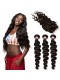 Brazilian Virgin Human Hair Extensions Loose Wave 3 Bundles with 1 closure Natural Color Body Wave