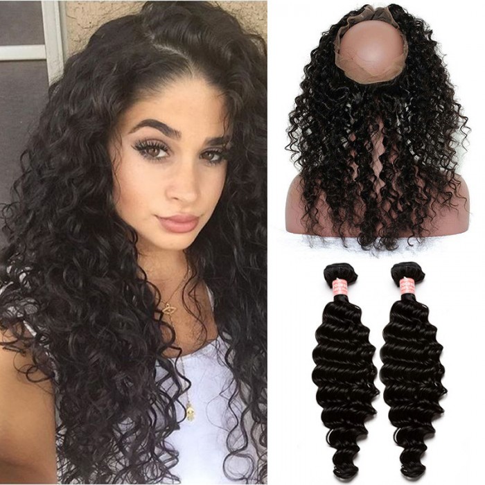 360 Lace Frontal Band Brazilian Virgin Hair Deep Wave 360 Circle