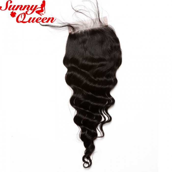 Natural Color Loose Wave Brazilian Virgin Hair Silk Base Closure 4x4inches Sunnyqueenhair